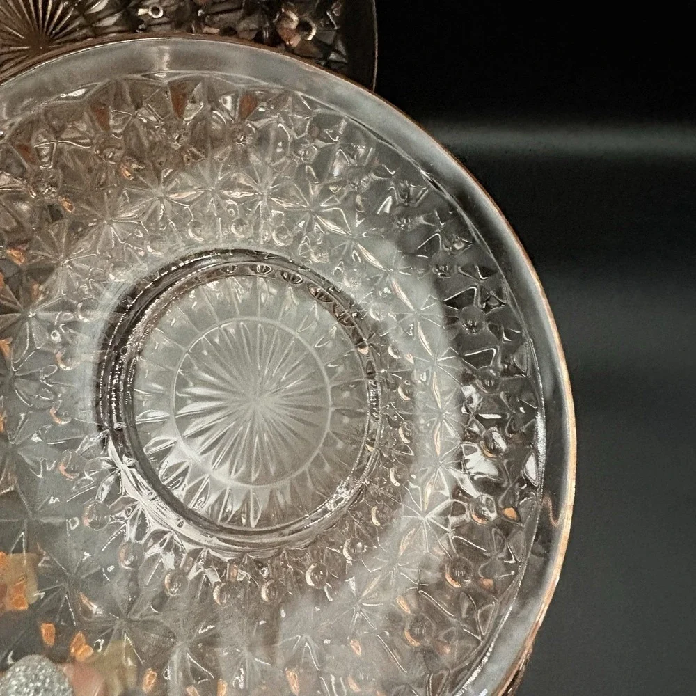 Jeannette Depression Glass‎ Pink  Button & Bows 4 Piece Set Plate Soup Salad 9